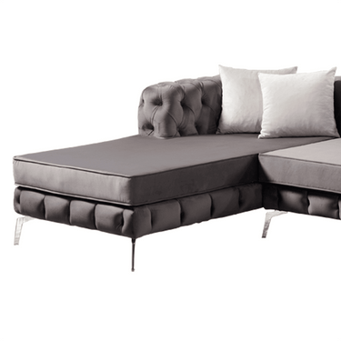 Luxury Rocky Chesterfield Dark Grey Velvet Corner Sofa with Chrome Legs - UK Luxury Furniture